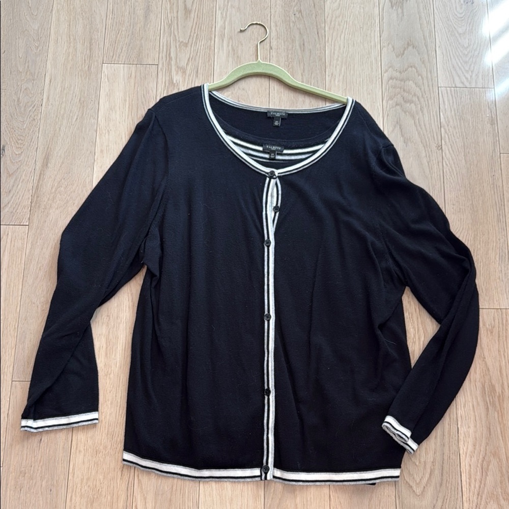 Talbots Black Cardigan with White Trim